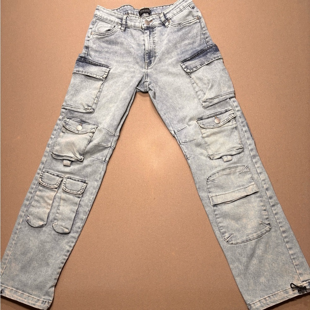 Y2K Refuge Denim Acid Wash Cargo Jeans